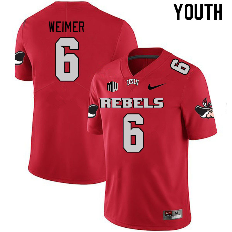 Youth #6 Jeff Weimer UNLV Rebels 2023 College Football Jerseys Stitched-Scarlet - Click Image to Close